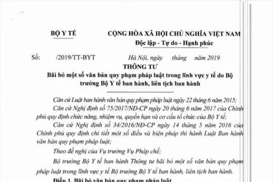 Dự thảo Thông tư bãi bỏ 70 văn bản qui phạm pháp luật của Bộ Y tế