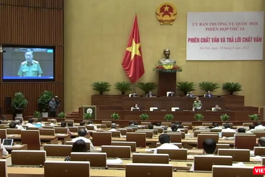 Đại tướng Tô Lâm - Bộ trưởng Bộ Công an trả lời chất vấn Ủy ban Thường vụ Quốc hội tại phiên họp thứ 14 (ngày 10/8).