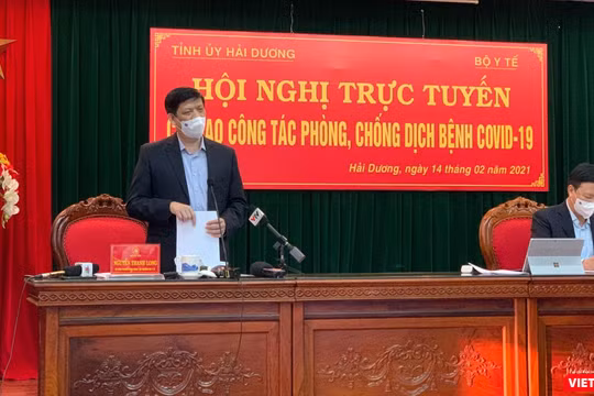 Bộ trưởng Nguyễn Thanh Long cùng Bí thư Tỉnh uỷ Hải Dương Phạm Xuân Thăng chủ trì hội nghị trực tuyến tại vùng dịch Hải Dương.