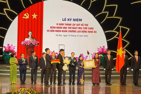 Phó Chủ tịch nước Võ Thị Ánh Xuân trao Huân chương Lao động hạng Ba cho Quỹ Hỗ trợ bệnh nhân ung thư - Ngày mai tươi sáng (Bộ Y tế). 