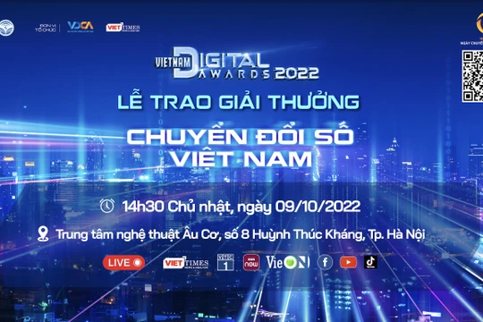 Lễ trao Giải thưởng Chuyển đổi số Việt Nam – Vietnam Digital Awards năm 2022 sẽ được tổ chức vào chiều Chủ nhật, ngày 9/10.