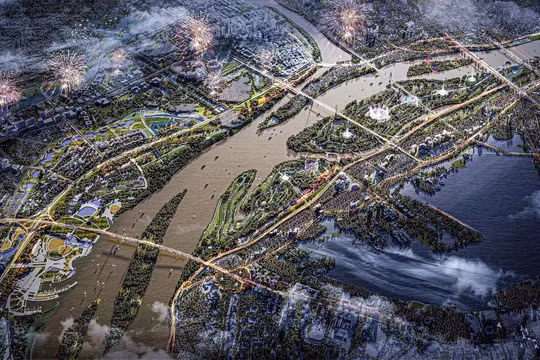 Phối cảnh dự án đại lộ và cảnh quan ven sông Hồng.