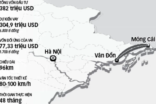 Bản đồ hướng tuyến cao tốc Vân Đồn - Móng Cái. (Ảnh: Internet)