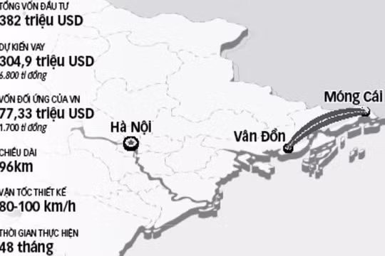 Bản đồ hướng tuyến cao tốc Vân Đồn - Móng Cái. (Ảnh: Internet)