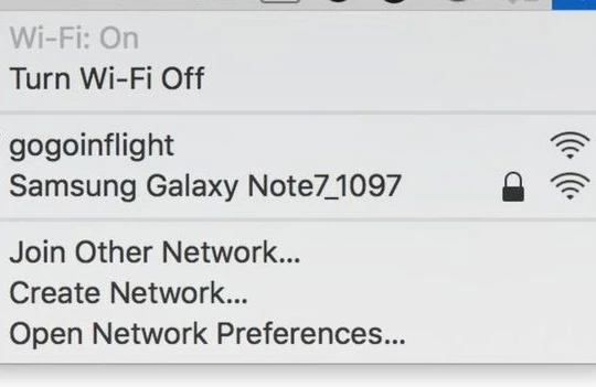 Một hành khách đã đổi tên hotspot WiFi di động của họ thành “Galaxy Note 7_1097”