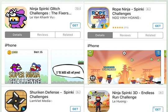 Những tựa game lấy nhân vật chính là Ninja, đồ hoạ 8 bit và có tên khá giống Ninja Spinki Challenges đã xuất hiện trên AppStore.