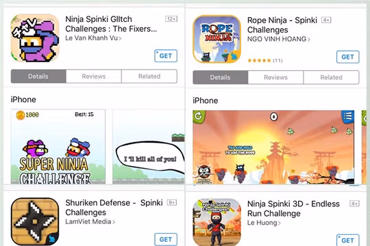 Những tựa game lấy nhân vật chính là Ninja, đồ hoạ 8 bit và có tên khá giống Ninja Spinki Challenges đã xuất hiện trên AppStore.