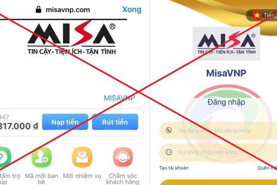 Hình ảnh website giả mạo MISA yêu cầu khách hàng nạp tiền lên hệ thống nhằm lừa đảo chiếm đoạt tài sản