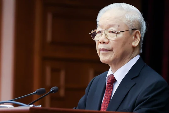 Tổng Bí thư Nguyễn Phú Trọng và các đồng chí lãnh đạo Đảng, Nhà nước đến dự phiên bế mạc Hội nghị Trung ương giữa nhiệm kỳ - Ảnh: VGP/Nhật Bắc