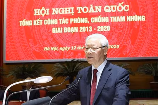 Tổng Bí thư, Chủ tịch nước Nguyễn Phú Trọng, Trưởng Ban Chỉ đạo Trung ương về phòng, chống tham nhũng phát biểu kết luận Hội nghị - Ảnh: TTXVN