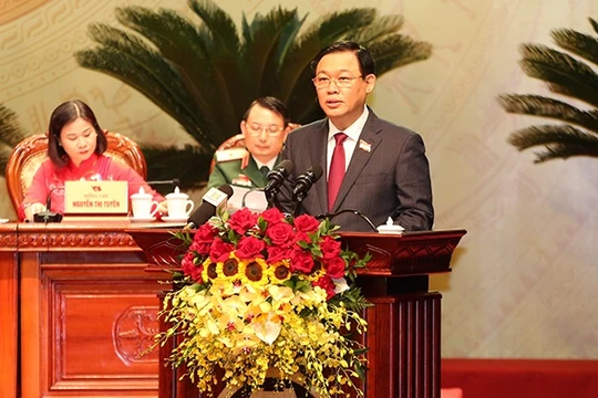 Ông Vương Đình Huệ tiếp tục được bầu giữ chức Bí thư Thành ủy Hà Nội với số phiếu tuyệt đối. Ảnh: UBND TP. Hà Nội