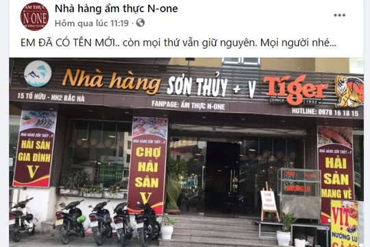 Nhà hàng N-One đổi tên thành Sơn Thuỷ +V sau khi bị tố liên quan đến việc ông Đ.H.H. bị bắt quỳ, hành hung dã man. Ảnh chụp từ trang cá nhân của nhà hàng N-One.