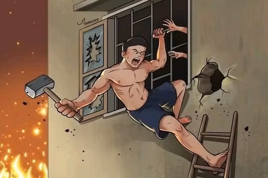 Thanh niên bất chấp nguy hiểm cứu người trong vụ cháy ở Trung Kính. Ảnh: VietNamNet.