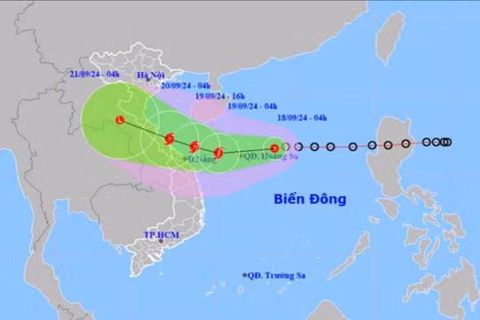 Dự báo hướng và thời gian di chuyển của áp thấp nhiệt đới. Ảnh: Trung tâm Dự báo khí tượng thủy văn quốc gia.