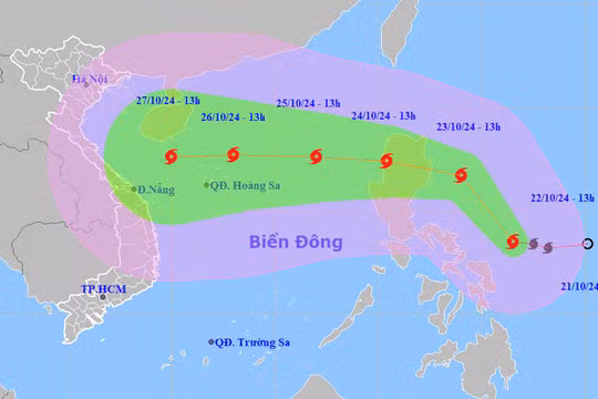 Hướng di chuyển của bão Trà Mi trên biển đông.