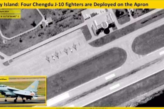 Hình ảnh vệ tinh chụp cho thấy 4 chiếc J-10 đỗ trên đường băng sân bay ở đảo Phú Lâm, Hoàng Sa 