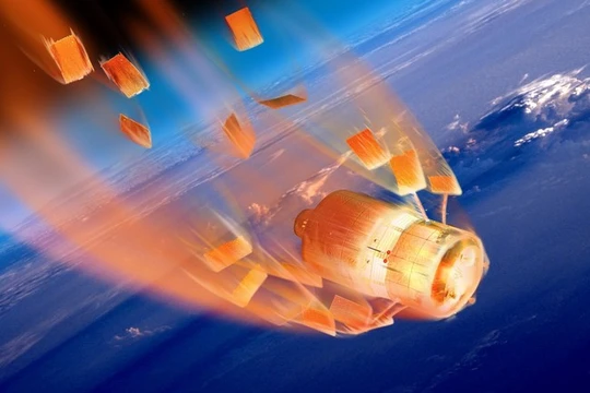 Minh họa tàu vũ trụ ATV của châu Âu phát nổ và bị đốt cháy khi rơi vào bầu khí quyển trái đất (ESA/D. Ducros)