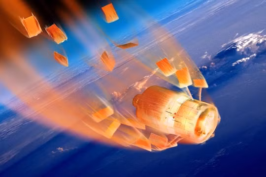 Minh họa tàu vũ trụ ATV của châu Âu phát nổ và bị đốt cháy khi rơi vào bầu khí quyển trái đất (ESA/D. Ducros)