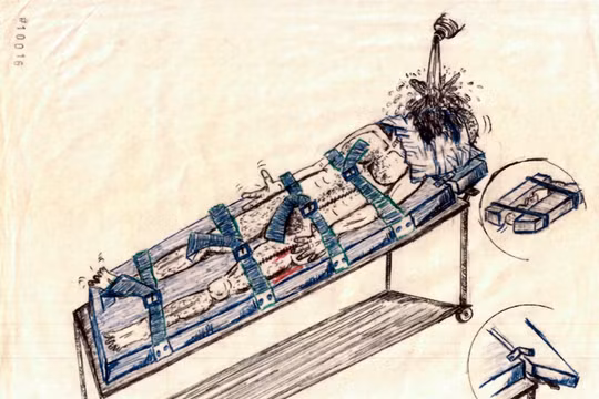 Bức hình mô tả hình thức tra tấn “trấn nước” khét tiếng của CIA (Ảnh: NYT)