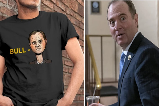 Chủ tịch Ủy ban Tình báo Hạ viện Mỹ Adam Schiff xuất hiện trên mẫu áo phông mà chiến dịch Trump tung ra (Ảnh: Getty)