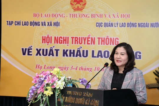 Thứ trưởng Bộ Lao động-Thương binh và Xã hội Nguyễn Thị Hà phát biểu tại hội nghị (Ảnh: Khánh Duy)