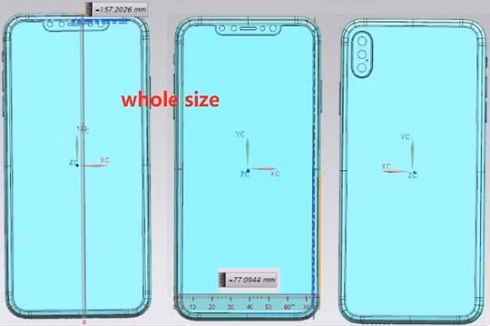 Bản vẽ iPhone Xs Plus cho thấy mẫu điện thoại này có 3 camera (ảnh: Phone Arena) 