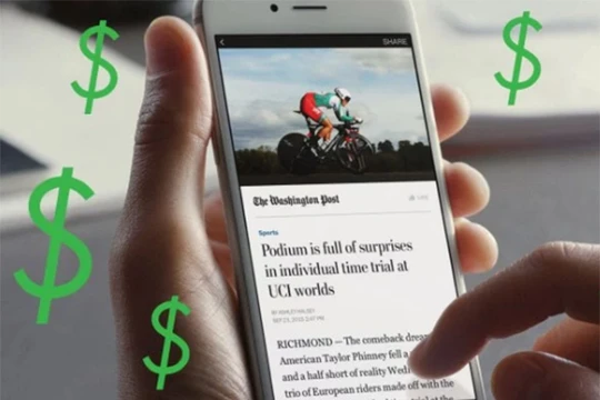 Người dùng muốn đọc tin tức trên Facebook sẽ phải trả tiền thuê bao (ảnh: Tech Crunch)