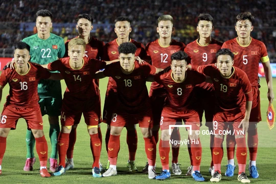 Các cầu thủ U22 Việt Nam tại trận giao hữu với U22 UAE (ảnh: Goal.com)