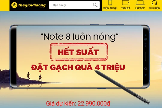 TGDĐ đang thực hiện chương trình cho khách hàng đặt mua trước Galaxy Note 8