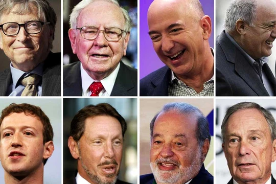Các tỷ phú nổi tiếng thế giới, trong đó có cựu Chủ tịch Microsoft Bill Gates, CEO Amazon Jeff Bezos, CEO Facebook Mark Zuckerberg (ảnh Youngisthan)