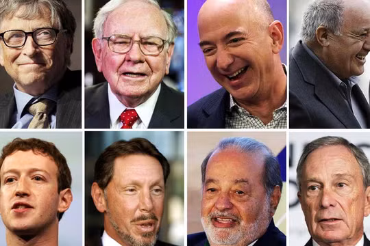 Các tỷ phú nổi tiếng thế giới, trong đó có cựu Chủ tịch Microsoft Bill Gates, CEO Amazon Jeff Bezos, CEO Facebook Mark Zuckerberg (ảnh Youngisthan)