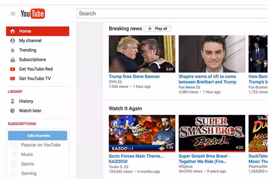 Mục "Breaking News" xuất hiện trên trang chủ YouTube (ảnh: The Verge)