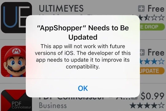 Ứng dụng 32-bit không tương thích với iOS 11 (ảnh Mac Rumors)