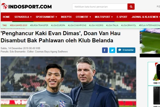 Bài viết về Đoàn Văn Hậu trên tờ IndoSport