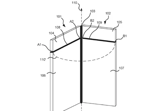 Hình vẽ mô tả mẫu điện thoại có thể gập đôi, vỏ kim loại kiêm chức năng ăng ten của Microsoft (ảnh Phona Arena)