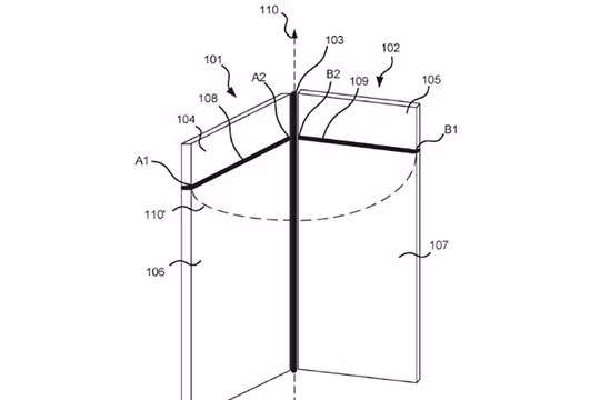 Hình vẽ mô tả mẫu điện thoại có thể gập đôi, vỏ kim loại kiêm chức năng ăng ten của Microsoft (ảnh Phona Arena)