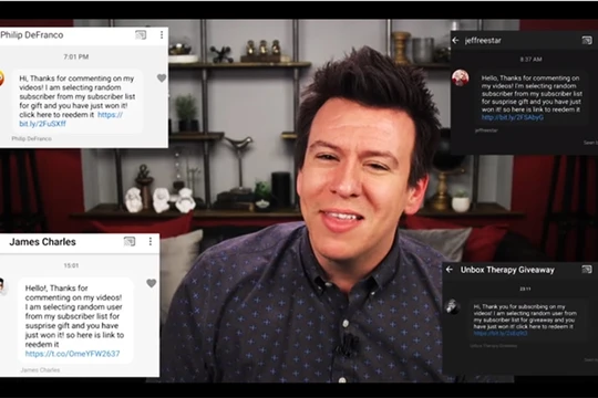 Philip DeFranco cảnh báo người theo dõi kênh của anh về khả năng bị lừa đảo (ảnh cắt từ clip YouTube)