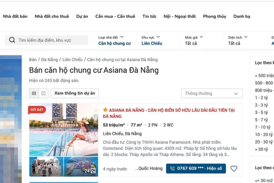 Bất chấp dự án Khu căn hộ Asiana chưa đủ điều kiện, các trang web vẫn rao bán