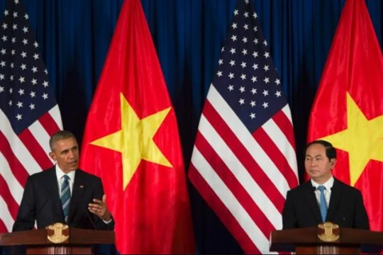 Tổng thống Hoa Kỳ Obama và Chủ tịch nước Trần Đại Quang tại Phủ Chủ tịch ở Hà Nội ngày 23/5/2016.