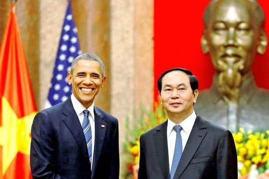 Chủ tịch nước Việt Nam Trần Đại Quang và Tổng thống Hoa Kỳ Barack Obama ở Hà Nội sáng 23/5/2016.