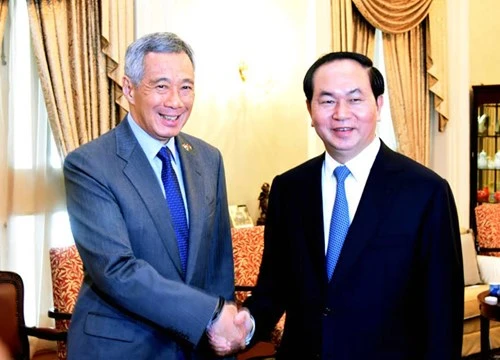Chủ tịch nước Trần Đại Quang hội kiến với Thủ tướng Singapore Lý Hiển Long