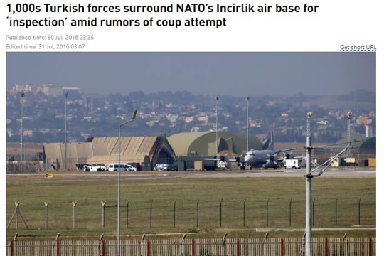 1000 binh sỹ Thổ Nhĩ Kỳ bao vây căn cứ Incirlik