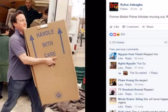 Hình ảnh ông David Cameron dọn đồ được chia sẻ trên mạng xã hội - Ảnh: FB