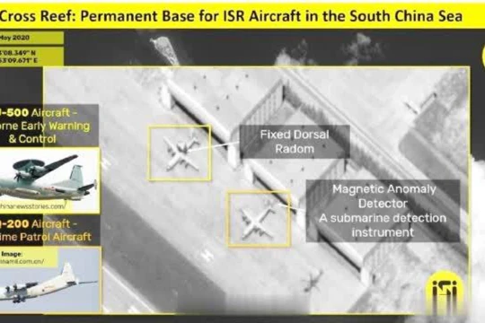 Gần đây, Trung Quốc đã đưa các máy bay báo động sớm KJ-500 và chống ngầm KQ-200 ra đá Chữ Thập, được giới quan sát coi là bước chuẩn bị cho việc lập ADIZ (Ảnh:hotbak.net)