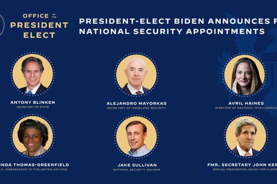 Sáu quan chức đầu tiên trong nội các dự kiến, được ông Joe Biden công bố trên Twitter cá nhân (Ảnh: Twitter@JoeBiden).
