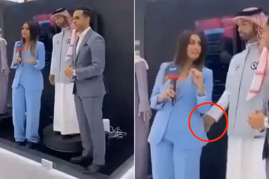 Hình ảnh cuộc họp báo và tình huống bị cho là robot AI quấy rối nhà báo (Ảnh: Sohu).