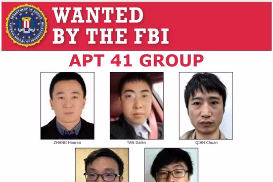 5 tin tặc Trung Quốc bị Bộ Tư pháp Mỹ khởi tố.Người ở giữa, hàng trên là Đàm Đại Lâm (Ảnh: FBI/DOJ).