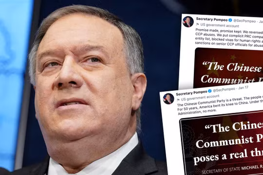 TRong hai ngày 16 và 17/1,Ngoại trưởng Mỹ Mike Pompeo liên tiếp đăng hơn 40 tweet công kích Trung Quốc (Ảnh: Twitter).
