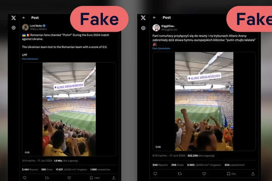 Các video giả mạo được lồng tiếng hô ủng hộ và phản đối Tổng thống Nga trong một trận cầu giải Vô địch châu Âu ở Đức trong khi thực tế không có. Ảnh: Deutsche Welle.