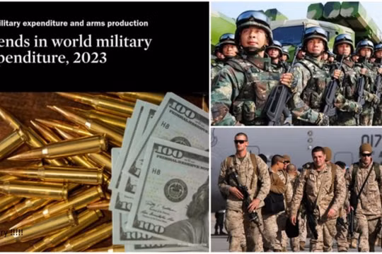 Chi tiêu cho quân sự của cả thế giới năm 2023 lên tới 2.400 tỉ USD (Ảnh: SIPRI)